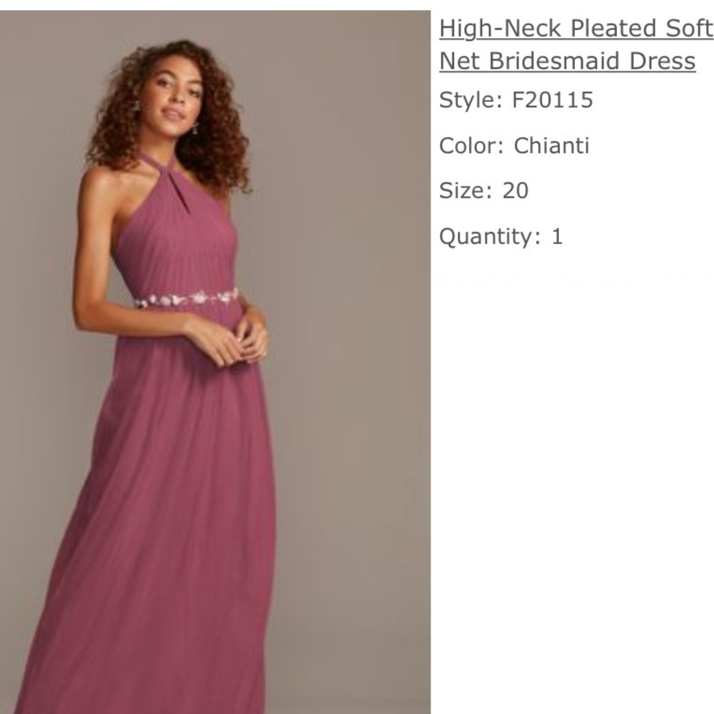 David’s Bridal Bridesmaid Dress. Color Chianti, Size 20.